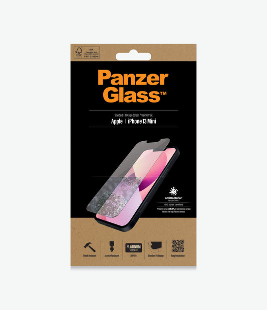 PANZER GLASS Standard Fit Screen Protector For Apple iPhone 13 Mini - Full Frame Coverage, Rounded Edges, Scratch, Shock resistant