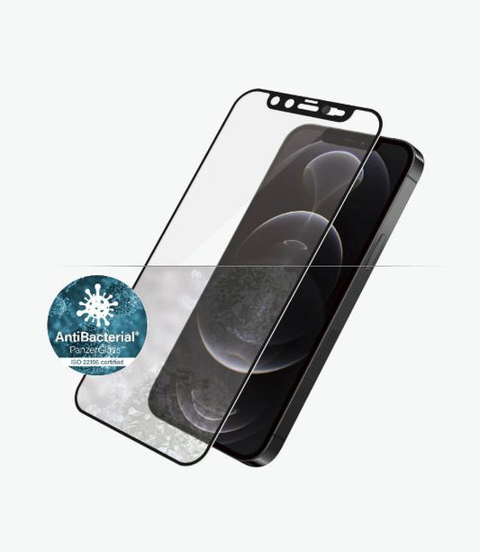 PANZER GLASS Screen Protector - Case Friendly - For Apple iPhone 12 Pro Max - Black- Antibactrial Glass, Protects the Entire Screen, Crystal Clear