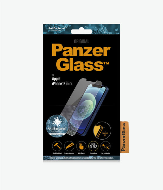 PANZER GLASS Apple iPhone 12 Mini - (2707) - Screen Protector - Antibacterial glass, Resistant to scratches and bacteria, Shock absorbing, 100% touch