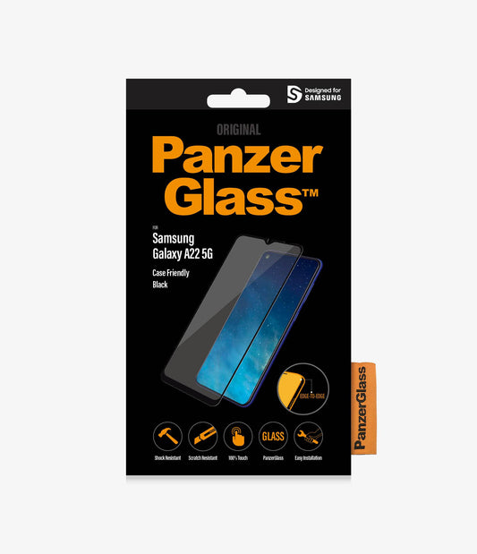 PANZER GLASS Entry Level Screen Protector For Samsung Galaxy A22 5G - Full Frame Coverage, Rounded Edges, Crystal Clear, 100% Touch Preservation