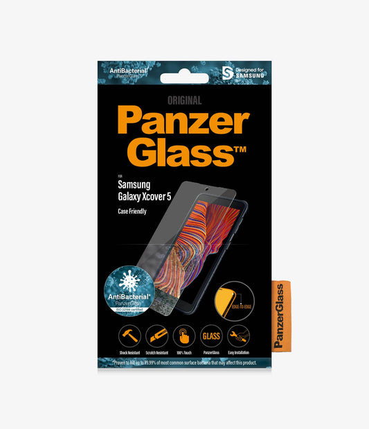 PANZER GLASS Screen Protector - Case Friendly - For Samsung Galaxy XCover 5 - Black - Full Frame Coverage, Rounded Edges, Crystal Clear