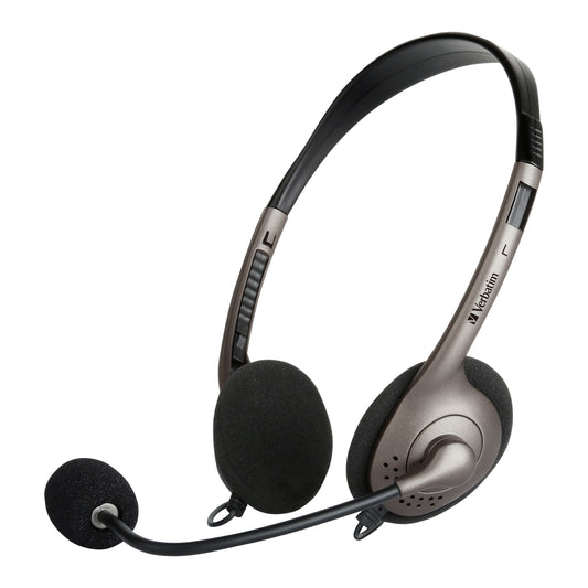 VERBATIM Multimedia Headset with Boom Mic Headphone, Volume Control, USB 3.0 - Graphite - Suitable for PC, Laptop, Desktop