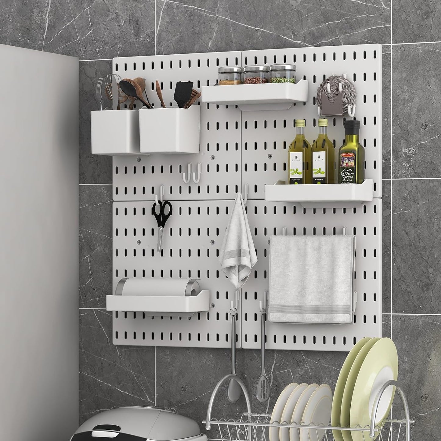 Pegboard Combination Kit with 4 Pegboards and 18 Accessories Modular Hanging for Wall Organiser