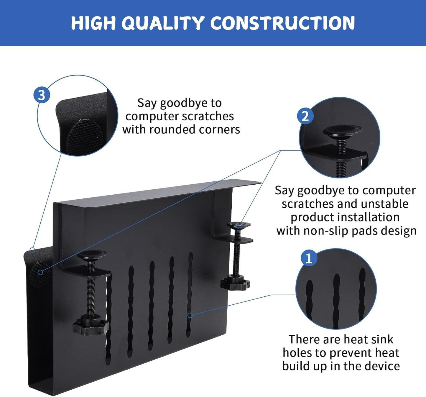 Under Desk Side Laptop Holder Storage with No Drill Cable Management Tray and Pen Storage for Office and Home