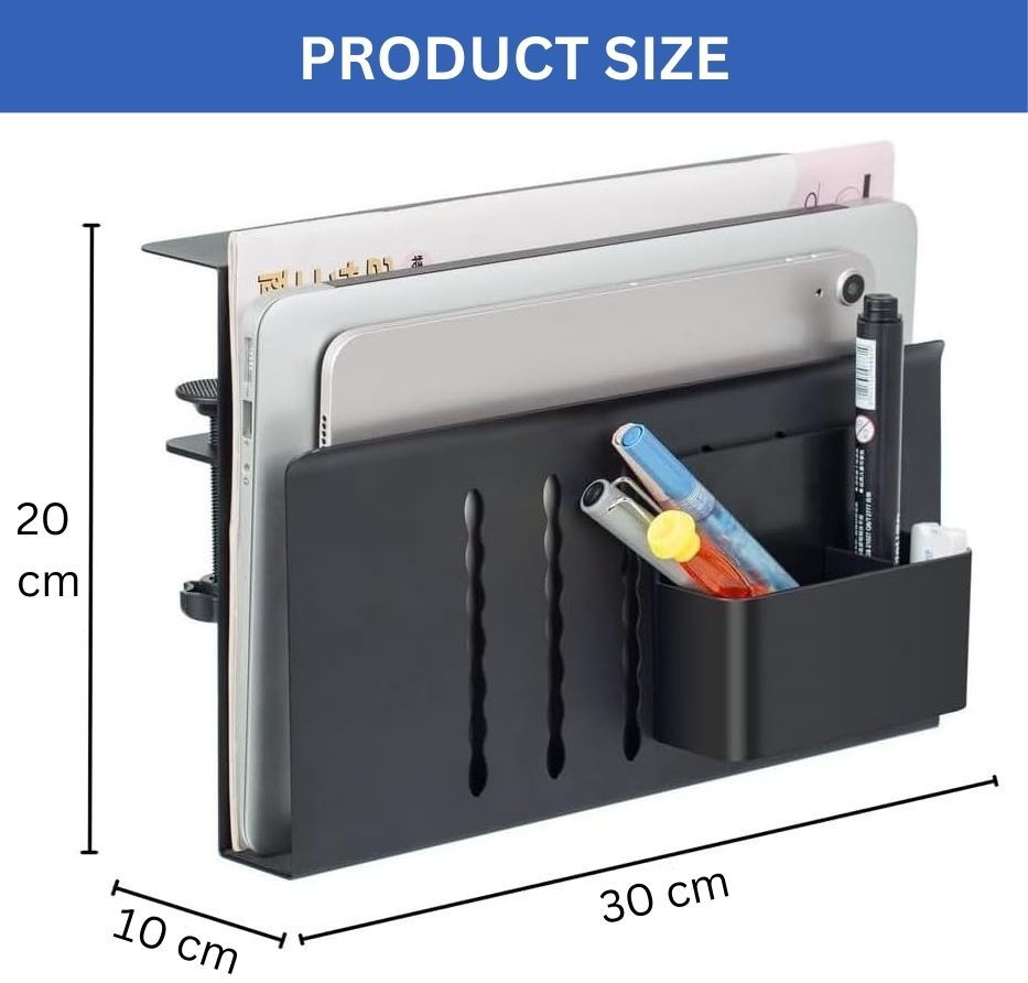 Under Desk Side Laptop Holder Storage with No Drill Cable Management Tray and Pen Storage for Office and Home