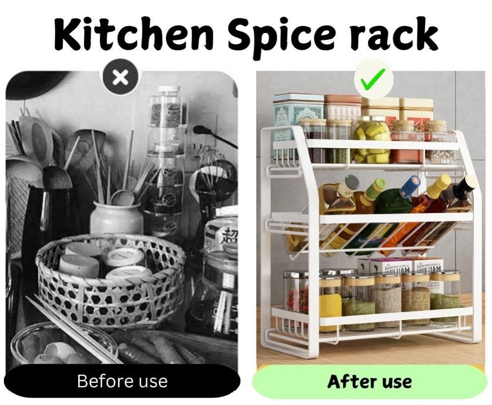 3-Tier Detachable Spice Rack Storage Organiser for Kitchen Countertop