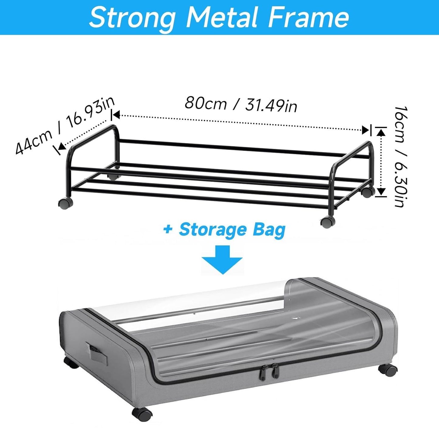 XXL Under Bed Rolling Storage Containers with 50L Large Capacity and Wheels