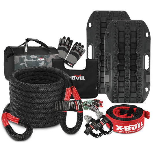 X-BULL 4WD Recovery Kit 15PCS Winch Recovery track Kinetic Rope Snatch Strap 4X4