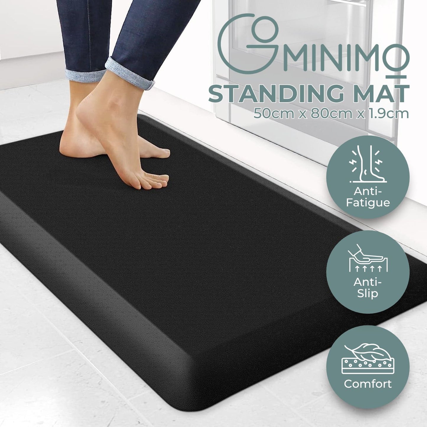 GOMINIMO 1 Pcs Anti Fatigue Floor Mat (Black, 50cm x 80cm x 1.9cm)