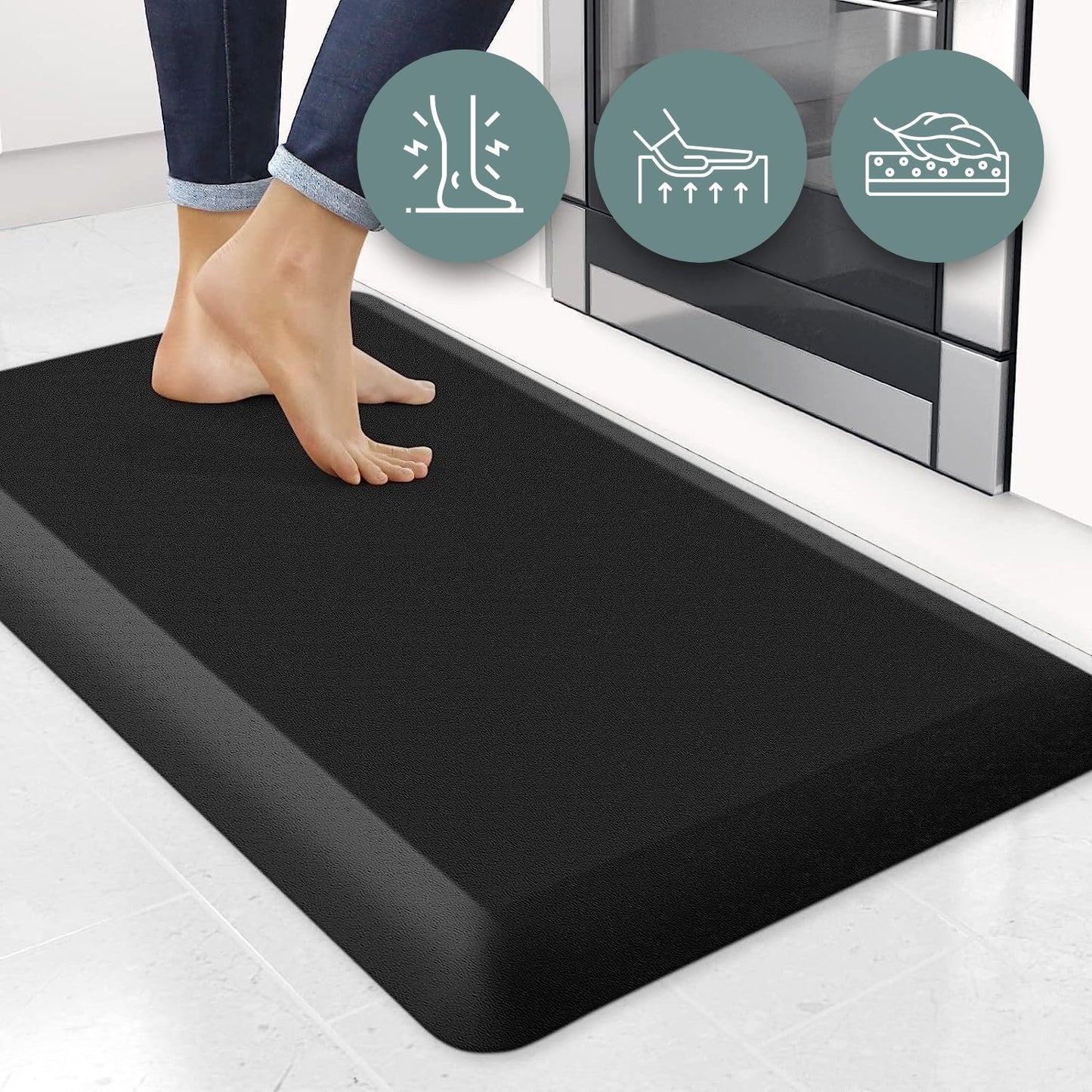 GOMINIMO 1 Pcs Anti Fatigue Floor Mat (Black, 50cm x 80cm x 1.9cm)