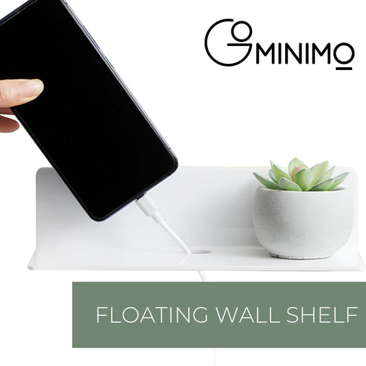 GOMINIMO Acrylic Floating Wall Shelf Set of 4 with Cable Clips (White)