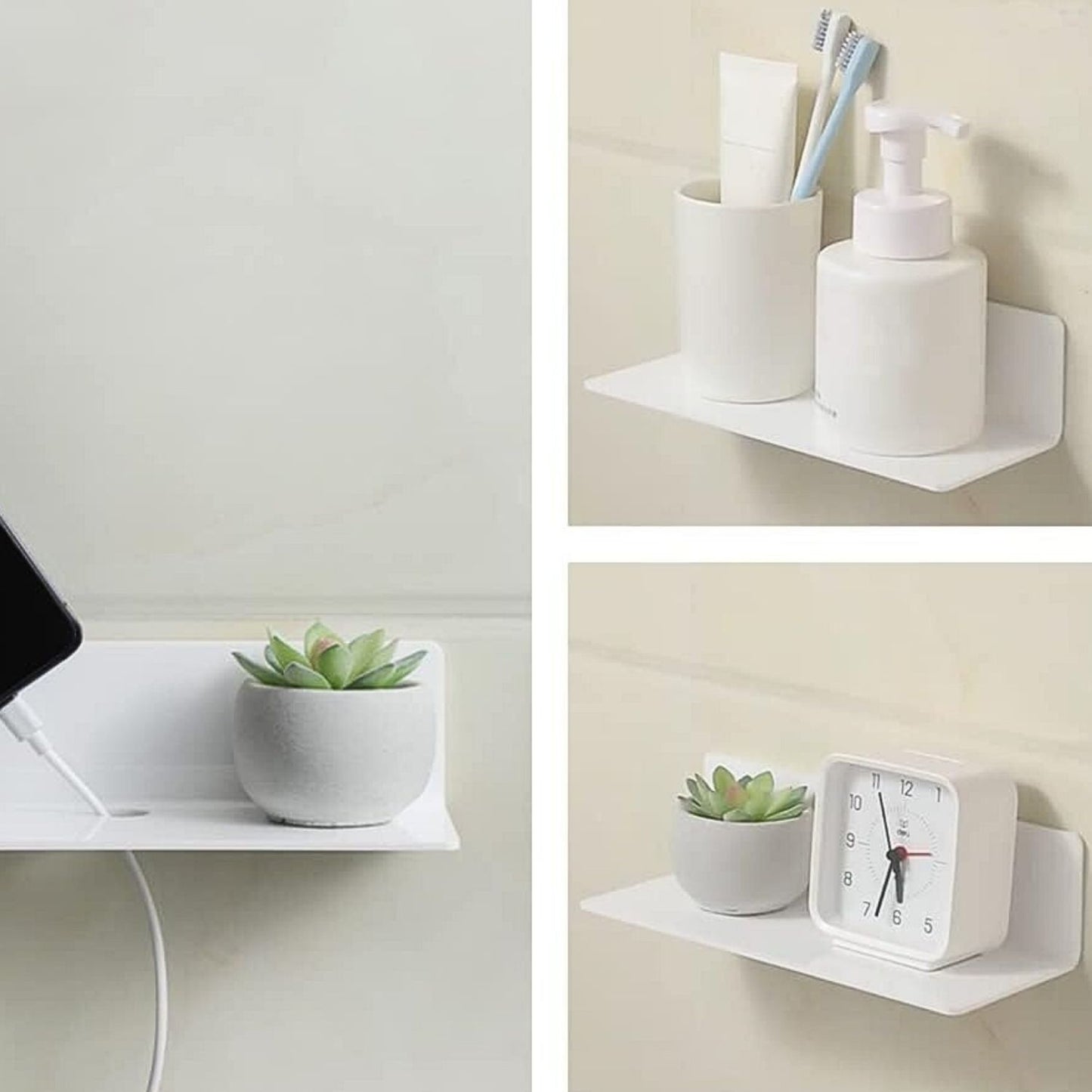 GOMINIMO Acrylic Floating Wall Shelf Set of 4 with Cable Clips (White)