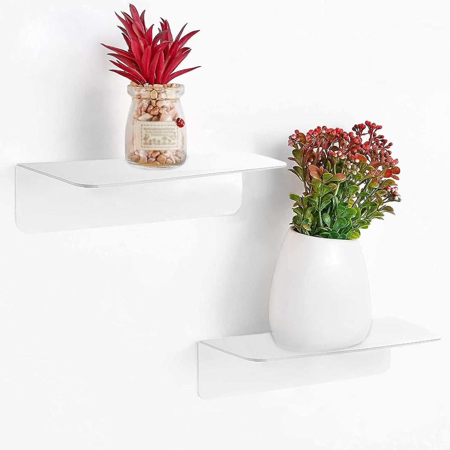 GOMINIMO Acrylic Floating Wall Shelf Set of 4 with Cable Clips (White)