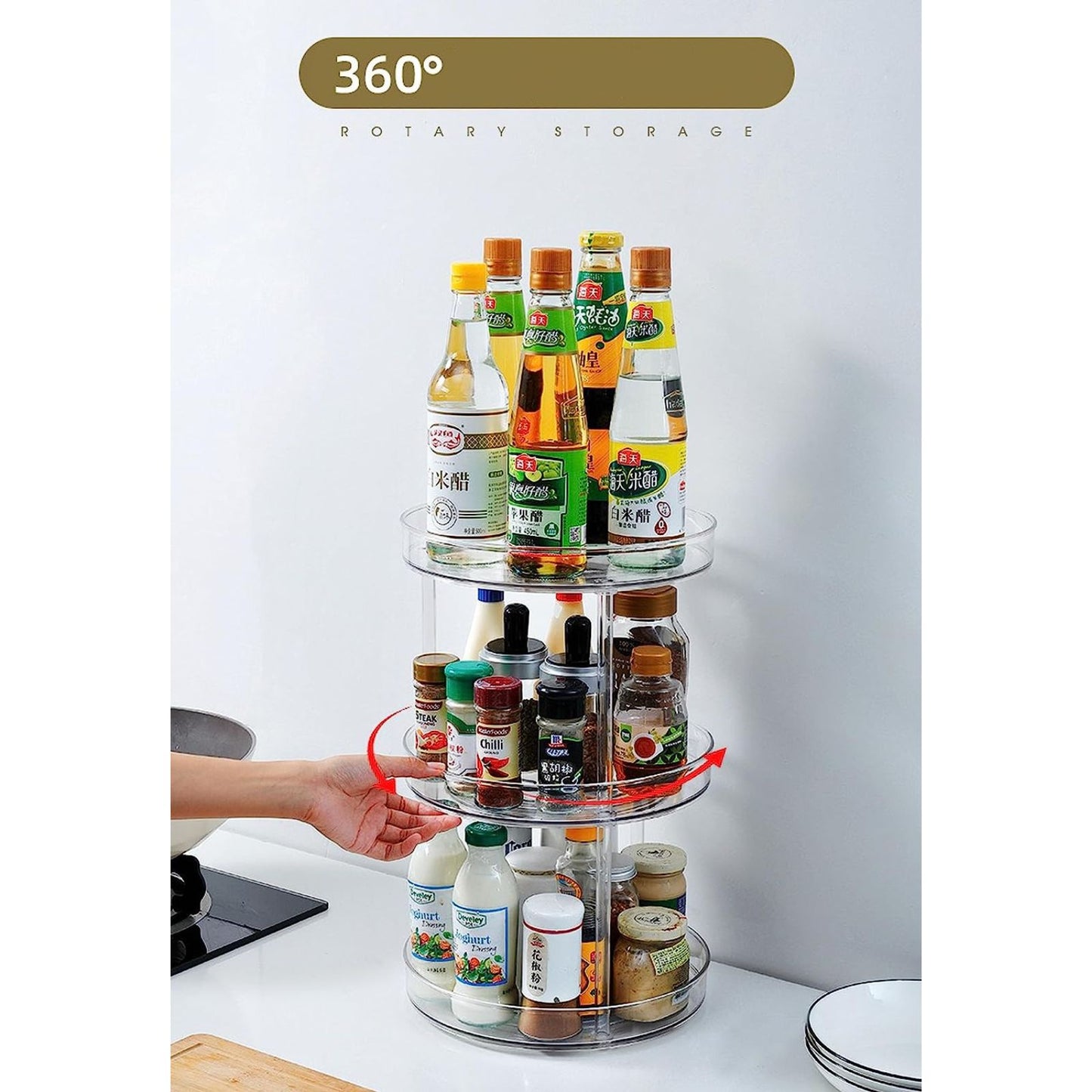 GOMINIMO 3 Tier Turntable Cabinet Organizer (Transparent)