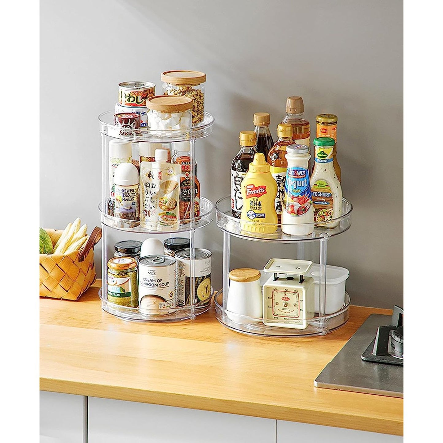 GOMINIMO 3 Tier Turntable Cabinet Organizer (Transparent)