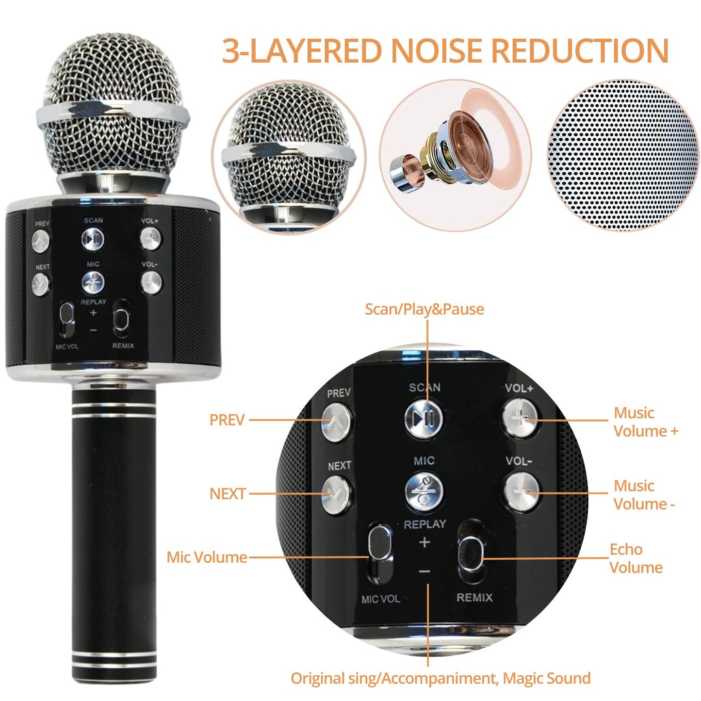 GOMINIMO 4 in 1 Wireless Bluetooth Karaoke Microphone with Record Function (Black)