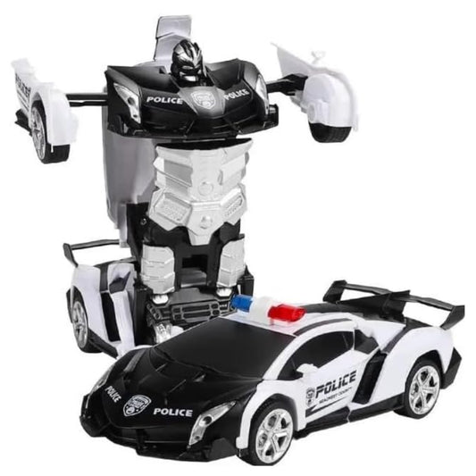 GOMINIMO Transform Car Robot Police Car with Remote Control (White Black)