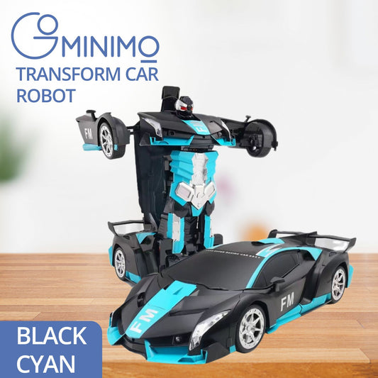 GOMINIMO Transform Car Robot Sport Car with Remote Control (Black Cyan)