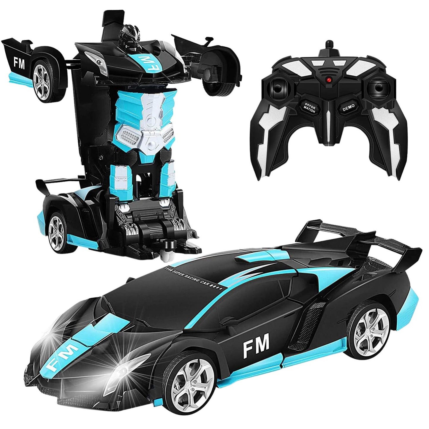 GOMINIMO Transform Car Robot Sport Car with Remote Control (Black Cyan)