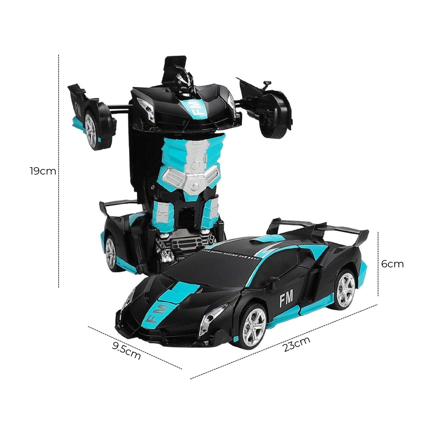 GOMINIMO Transform Car Robot Sport Car with Remote Control (Black Cyan)