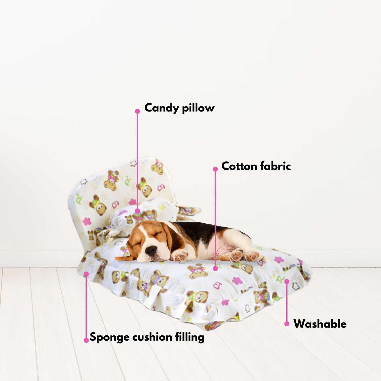 Floofi Pet Bed With Pillow and Quilt Bear (M)