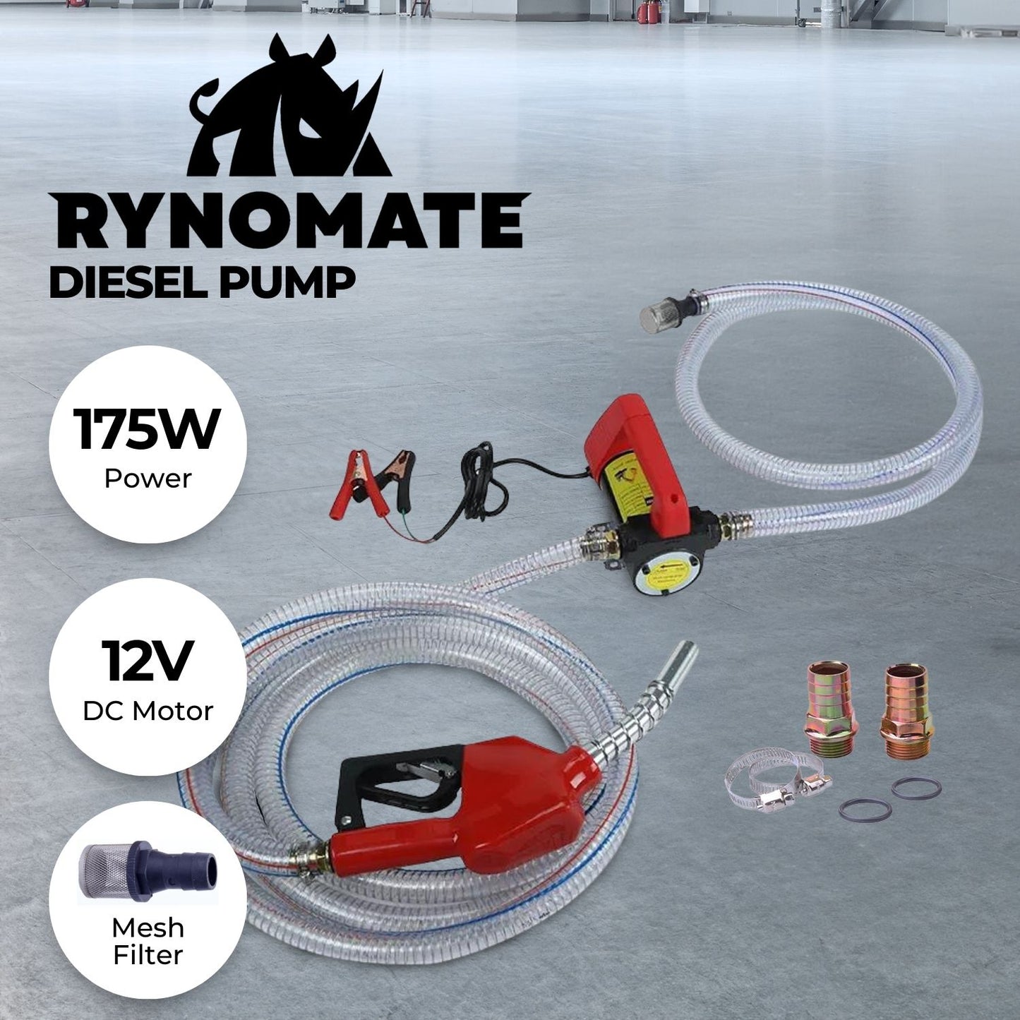 RYNOMATE 12V Portable Electric Diesel and Kerosene Transfer Pump Extractor (45L/min)