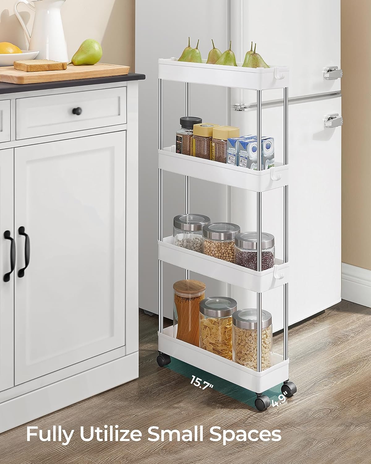 SONGMICS 4-Tier Slide Out Slim Narrow Space Organizer Rolling Storage Cart White