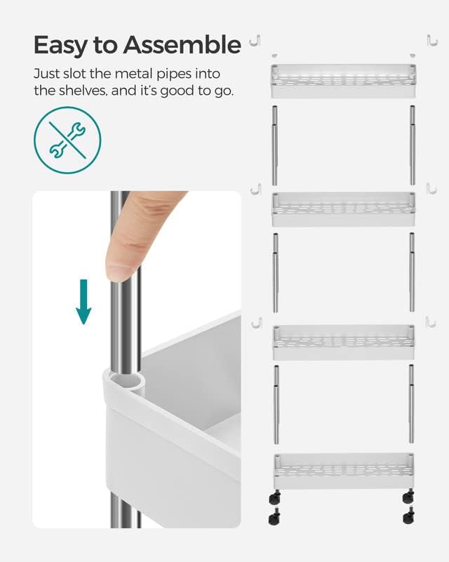 SONGMICS 4-Tier Slide Out Slim Narrow Space Organizer Rolling Storage Cart White