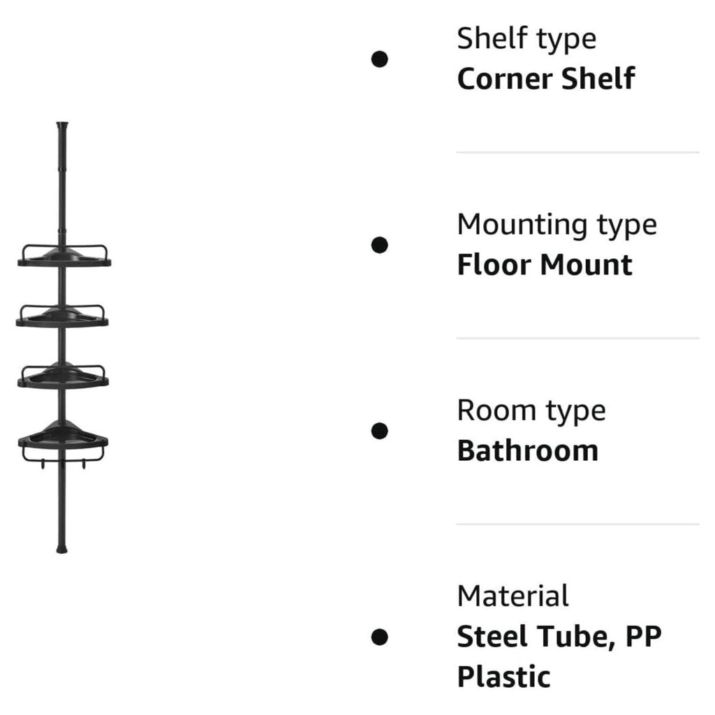 SONGMICS Adjustable Bathroom Corner Shelf with 4 Trays Black