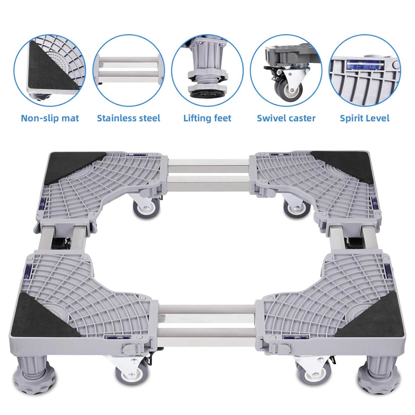 Adjustable Appliance Base Stand - Lock Wheel Trolley For Washing Machine Fridge