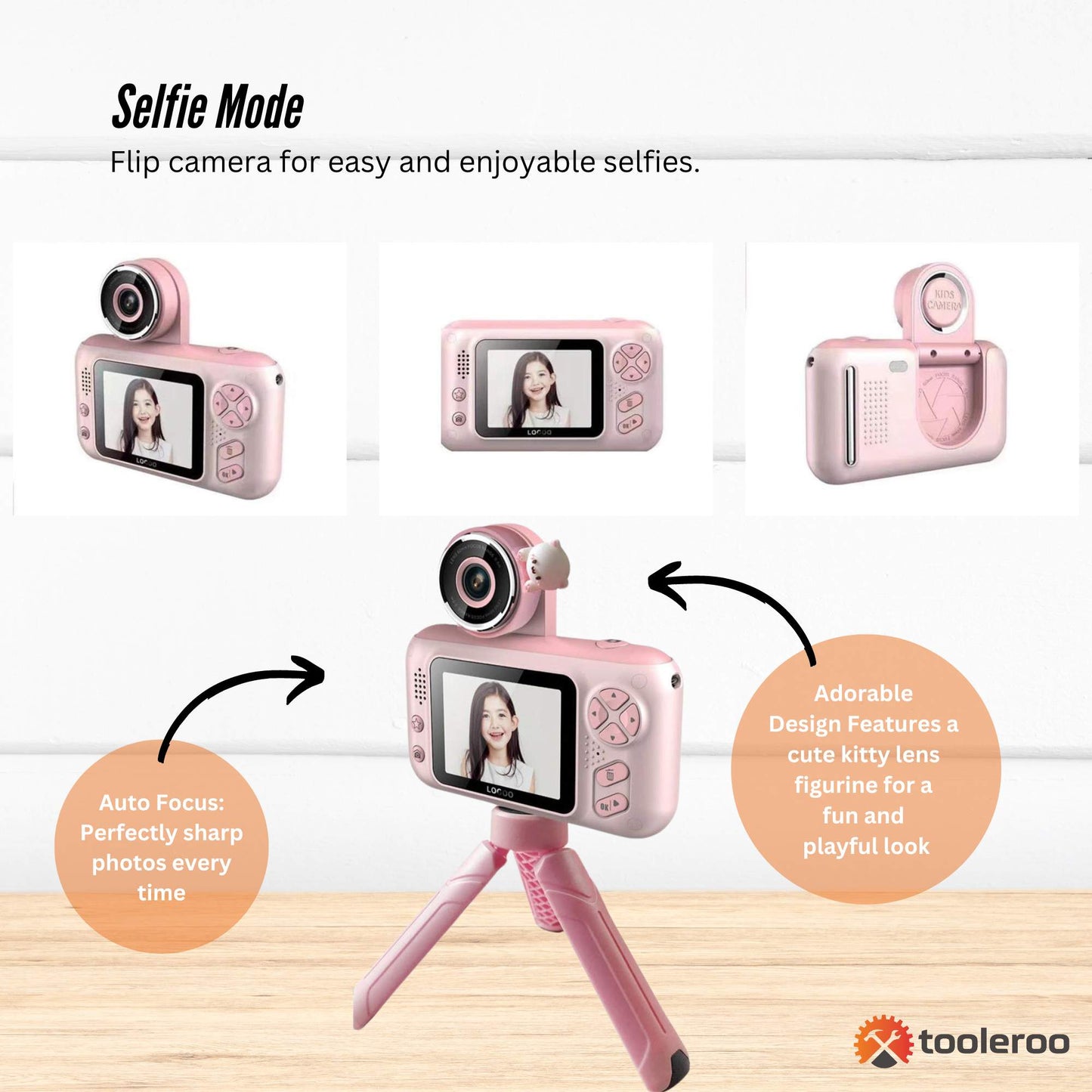 Kids HD Digital Camera Pink - Children's Selfie Photo Video 2.4 Inch Screen