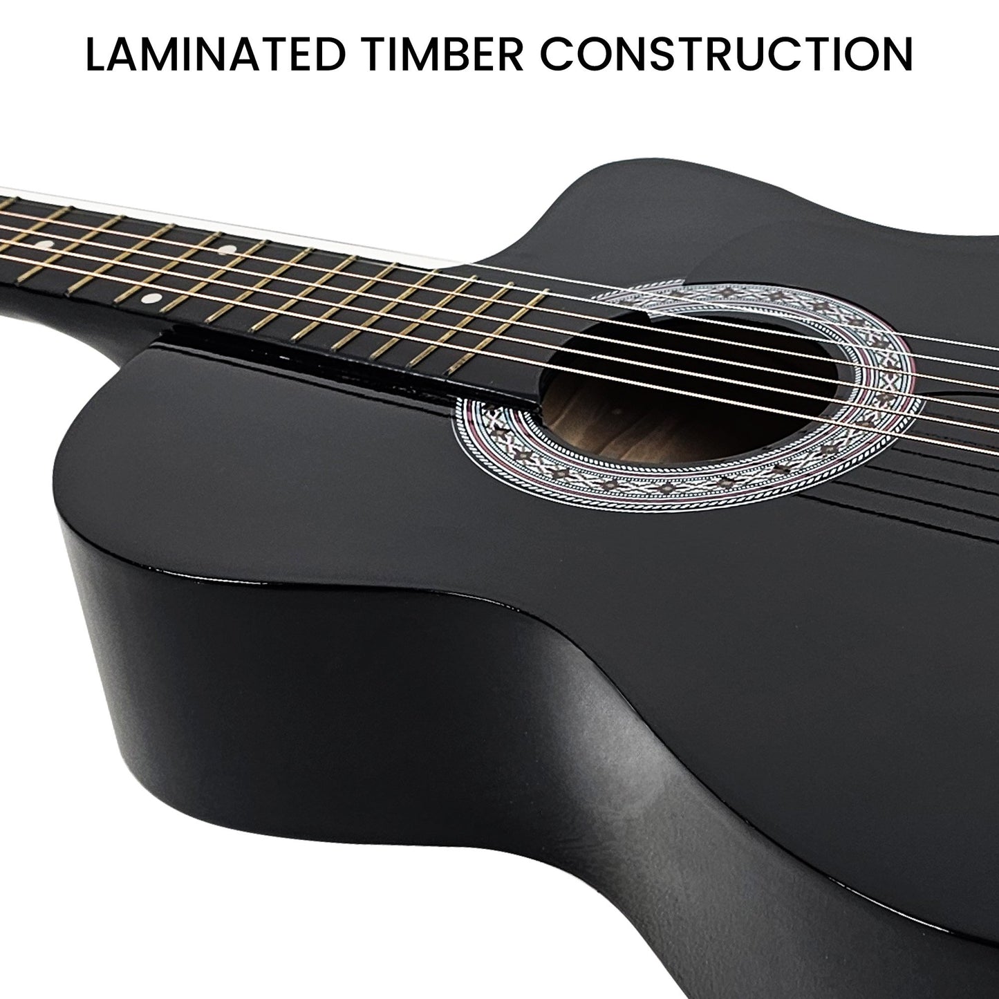 Karrera 38in Cutaway Acoustic Guitar with guitar bag - Black