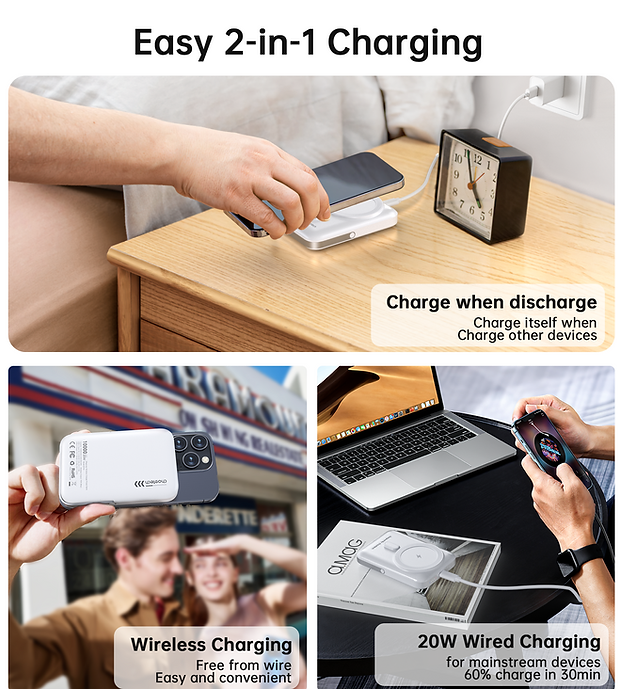 CHOETECH B743-WH 10000mAh PD20W Magnetic Power Bank with Holder White