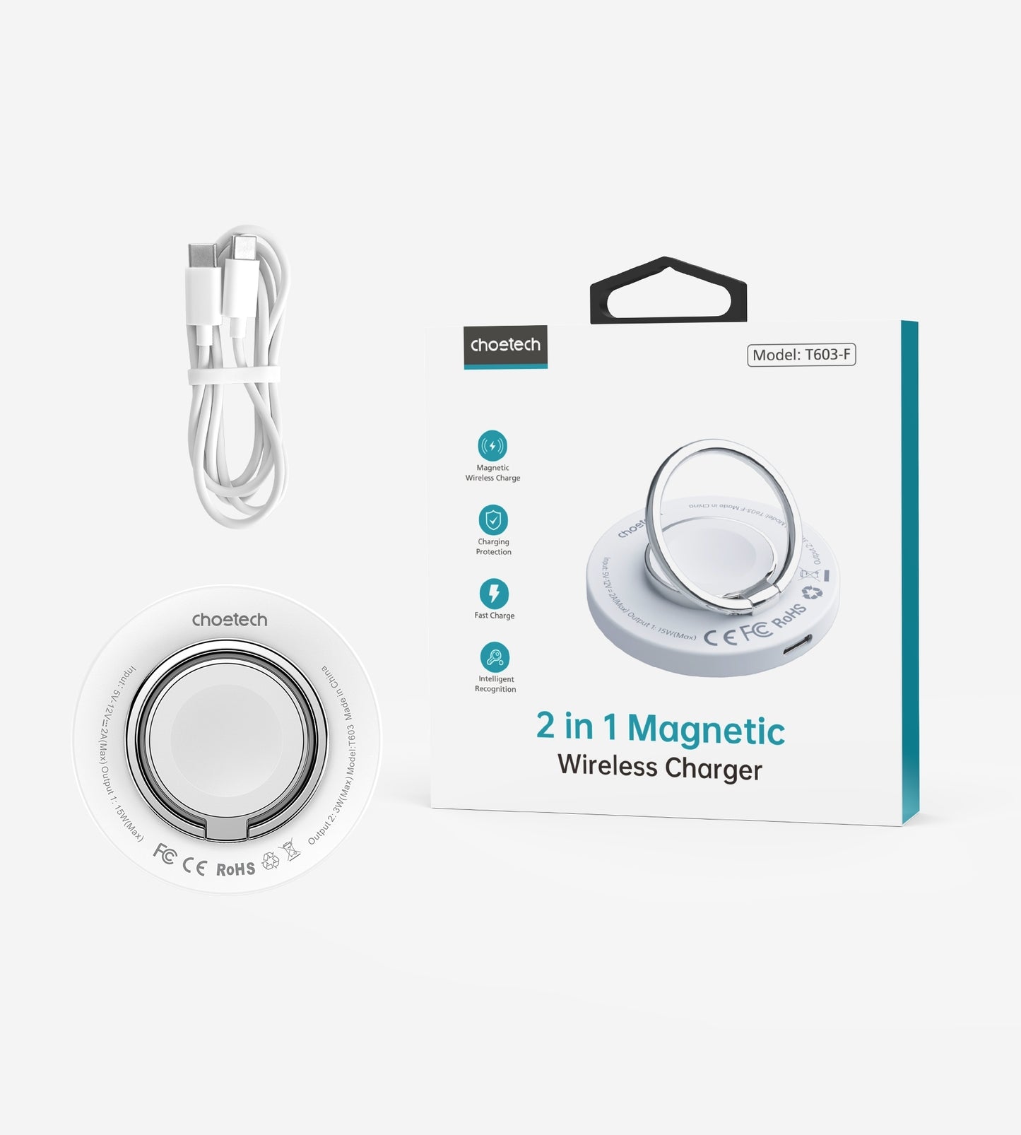 CHOETECH T603-F Ring Holder and Magnetic 15W Wireless Charger for Phone/airPod/iWatch