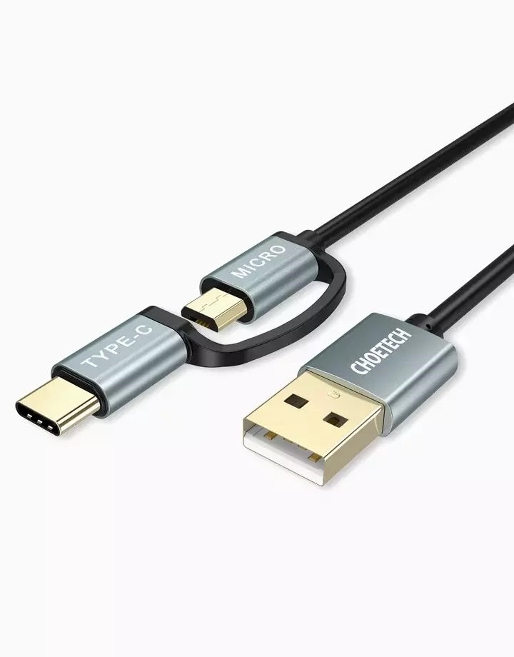 CHOETECH XAC-0012-102BK 2-in-1 USB Type C+Micro USB Cable 1.2m Charge & Sync for Samsung Phones