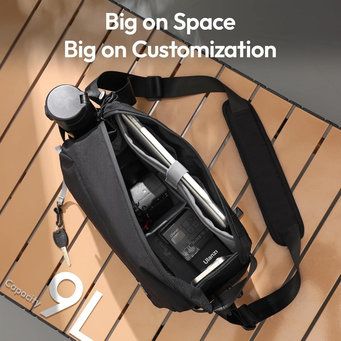 ULANZI BP11 8L Camera Sling Bag with Tripod Holder for Men Women, Lightweight Splash-proof DSLR/Mirrorless Anti-Theft Crossbody Bag for Travel Hiking Photography Customizable Front Pocket Camera Bag