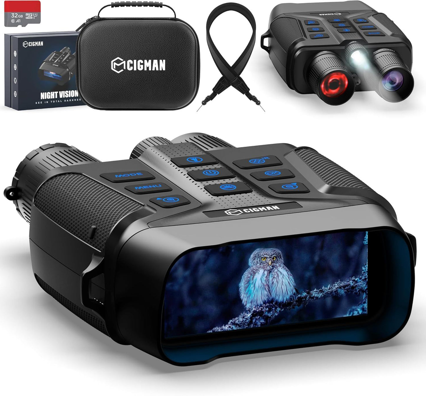 CIGMAN 4K Night Vision Binoculars, 3.99" Large HD Display, 58MP Night Photos, 5000mAh Battery, IP65 Waterproof, 5X Zoom, 32GB Card Included