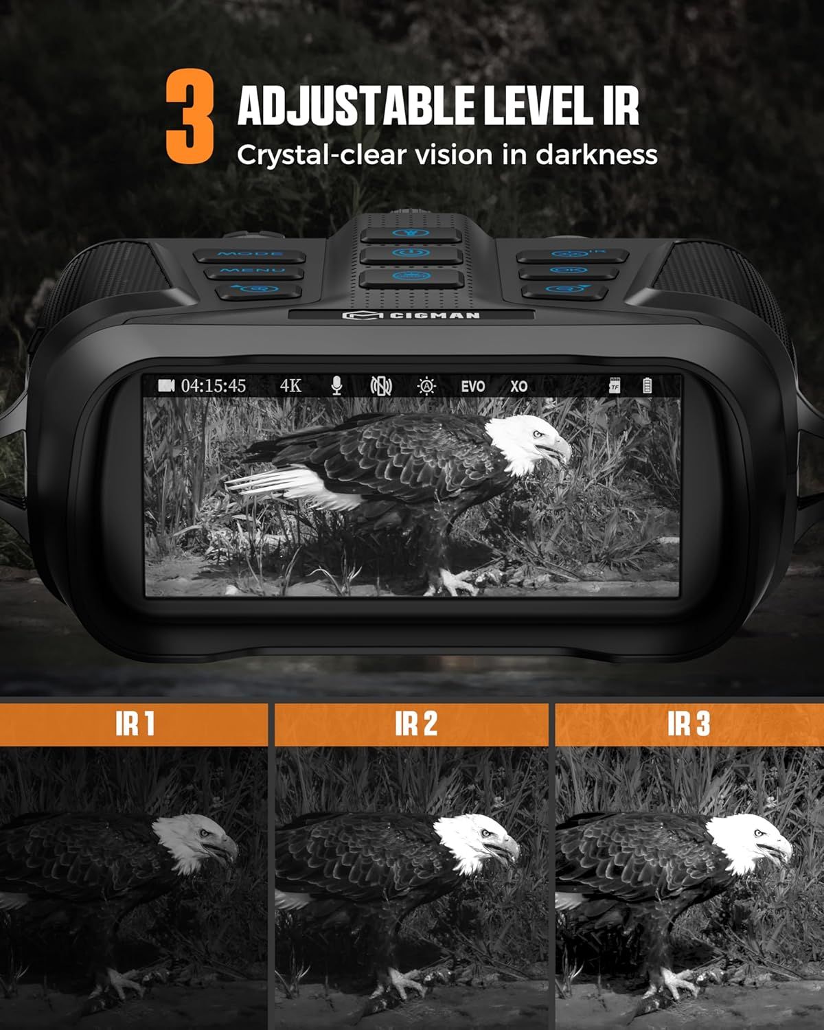 CIGMAN 4K Night Vision Binoculars, 3.99" Large HD Display, 58MP Night Photos, 5000mAh Battery, IP65 Waterproof, 5X Zoom, 32GB Card Included