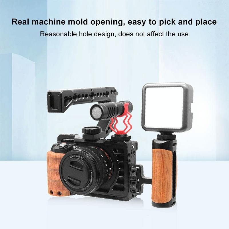 Wood Handle Metal Camera Cage For Sony Alpha 7C Stabilizer Rig