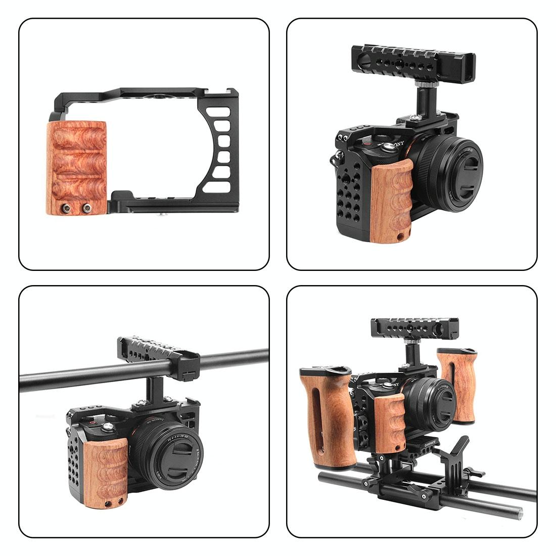 Wood Handle Metal Camera Cage For Sony Alpha 7C Stabilizer Rig