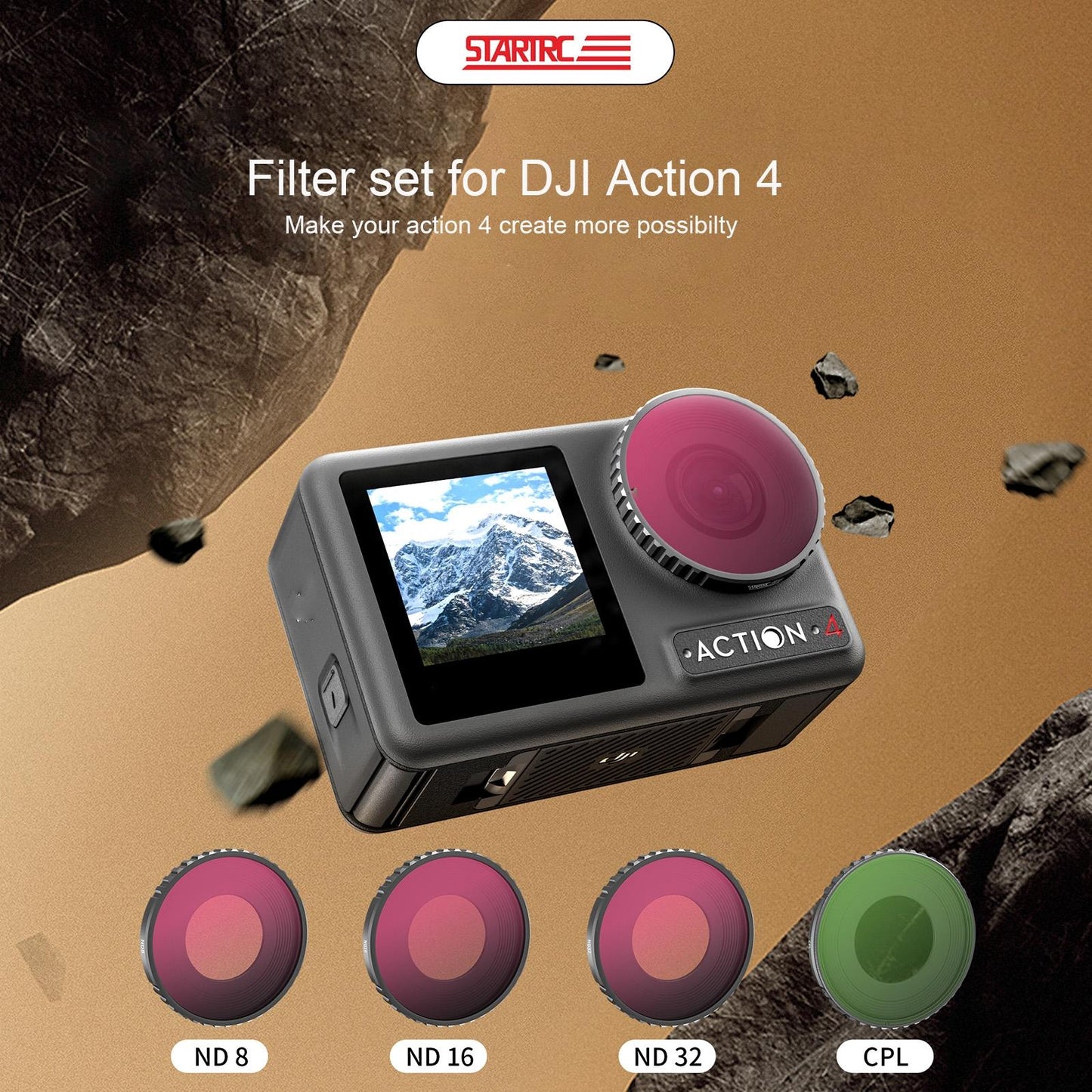 4-In-1 Lens Filter Set For Dji Action 4 - Nd8 Nd16 Nd32 Cpl