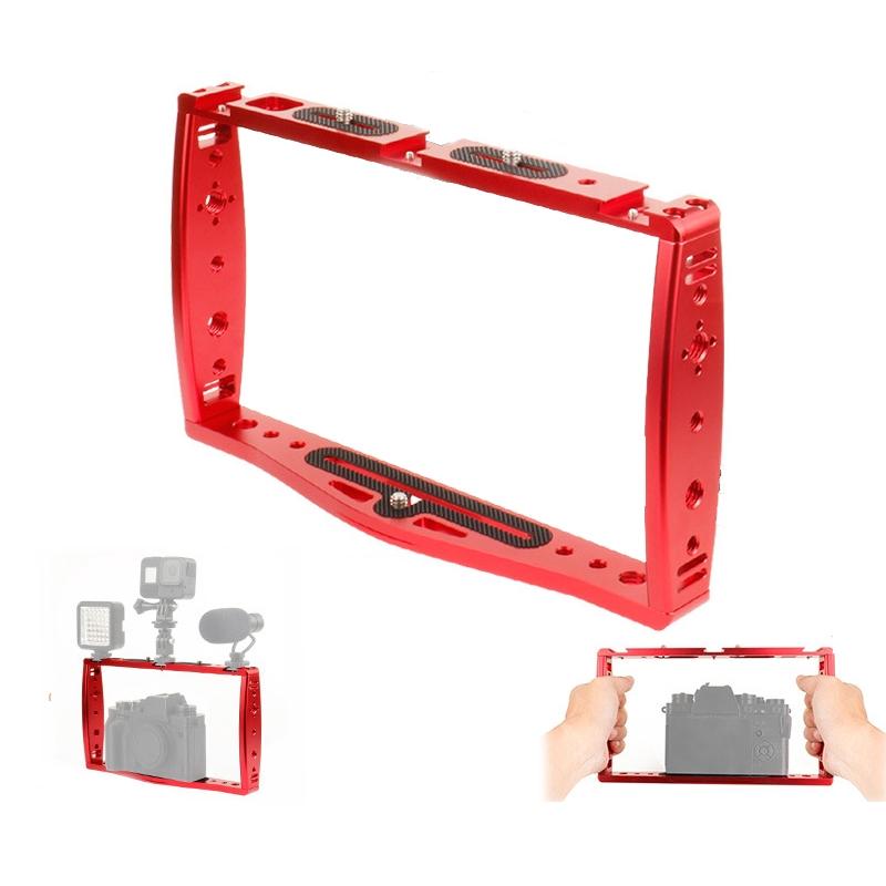 Diving Dual Handheld Grip Bracket Stabilizer Extension Phone Clamp Camera Rig Cage Underwater Case For Gopro Hero9 /8 /7 - Red