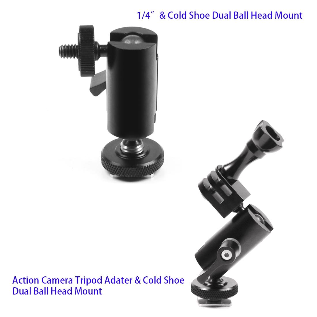 Universal Dual Ballhead Cold Shoe Mount For Action Cameras