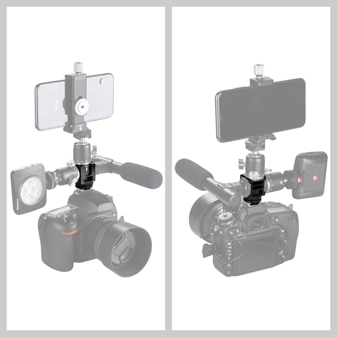 Aluminum 4-Head Hot Shoe Mount Adapter For Microphone And Flash Light