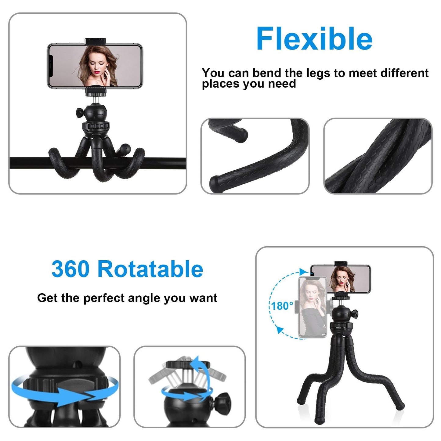 Flexible Mini Octopus Tripod With Ball Head And Phone Clamp For Slr Cameras Gopro And Cellphones