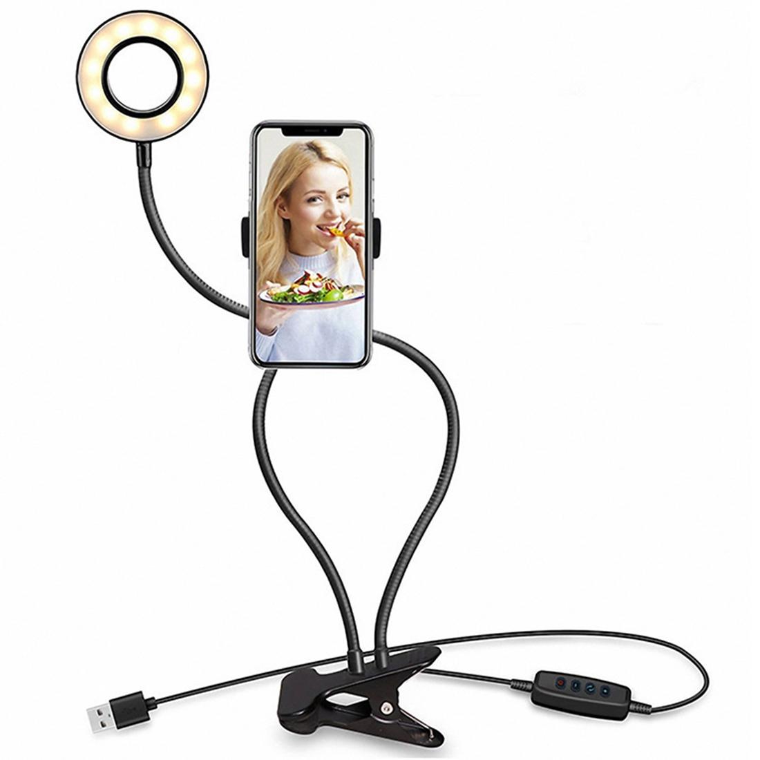 Selfie Ring Light With Phone Holder And Lazy Bracket - Perfect For Live Streaming And Broadcasts