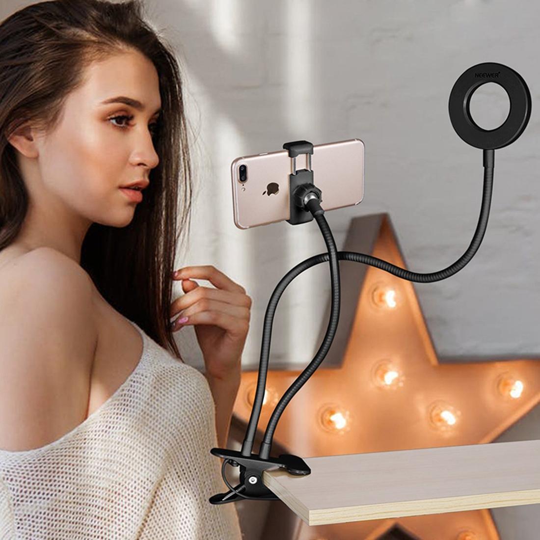 Selfie Ring Light With Phone Holder And Lazy Bracket - Perfect For Live Streaming And Broadcasts