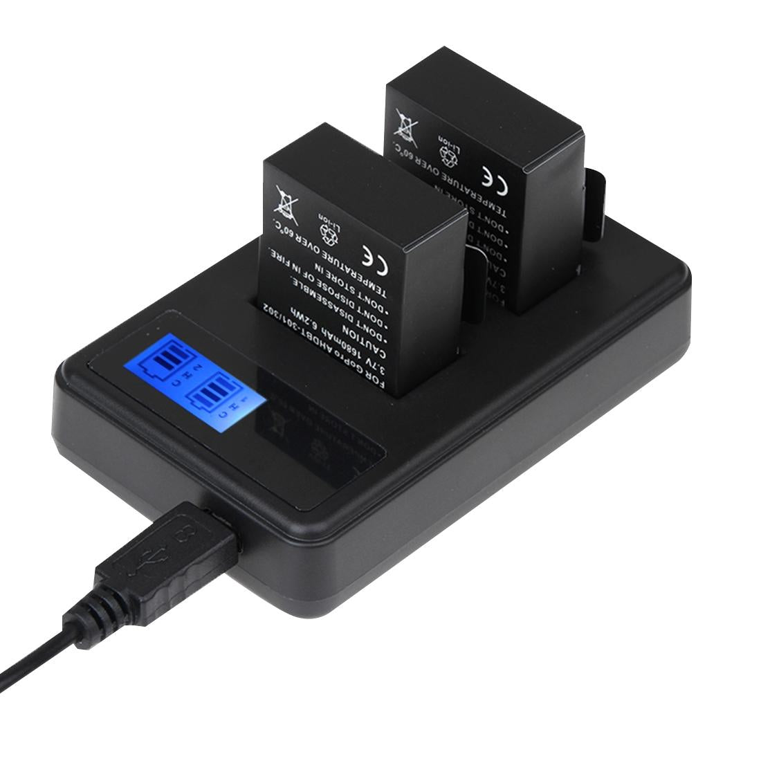Lcd Screen Dual Batteries Charger For Gopro Hero5 With Displayed Capacity