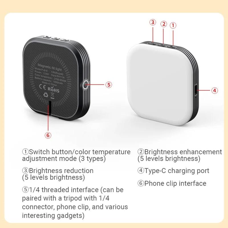 Rechargeable Mini Magnetic Selfie Light - Tri-Colour Temperature