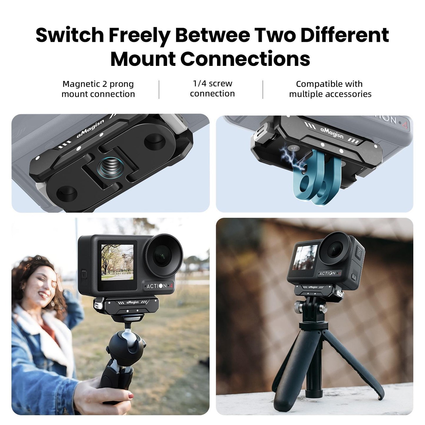 Quick Release Magnetic Camera Mount For Dji Action 4 / 3 - Amagisn